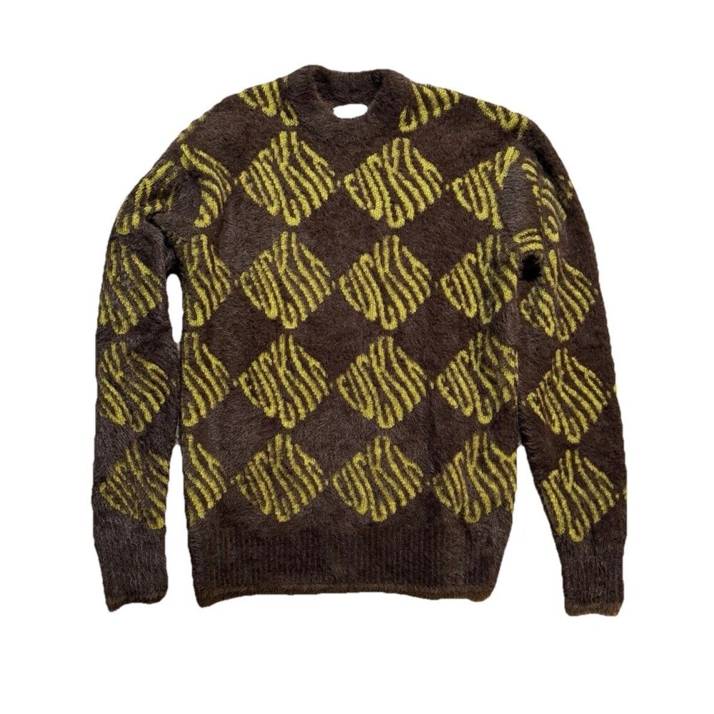 HUF Fuzzy Checkered F*** It Long Sleeve Oversized Sweater Brown Size Small